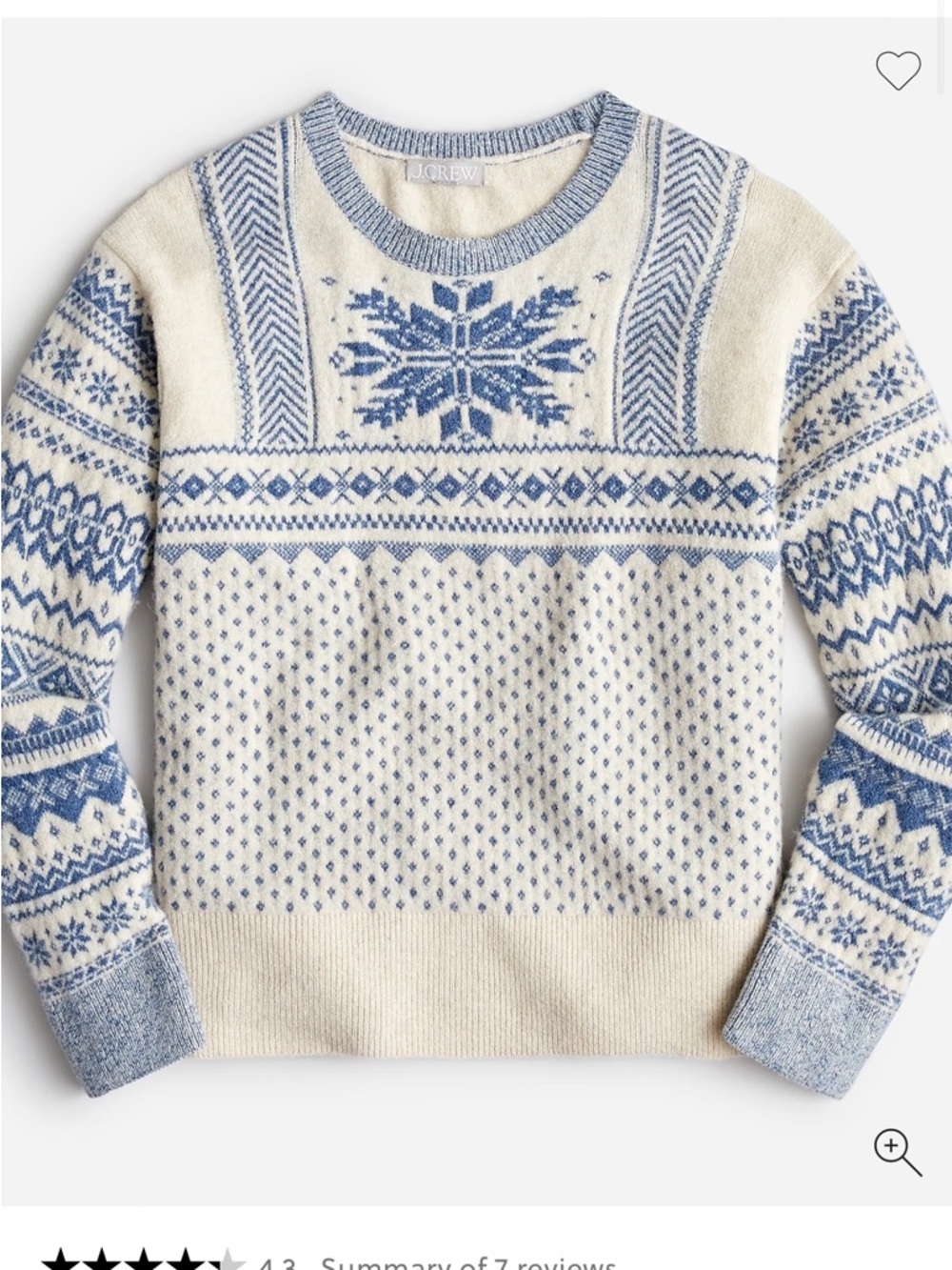 J. Crew Fair Isle Snowflake Crewneck Sweater M Supersoft Yarn Wool Alpaca Nordic